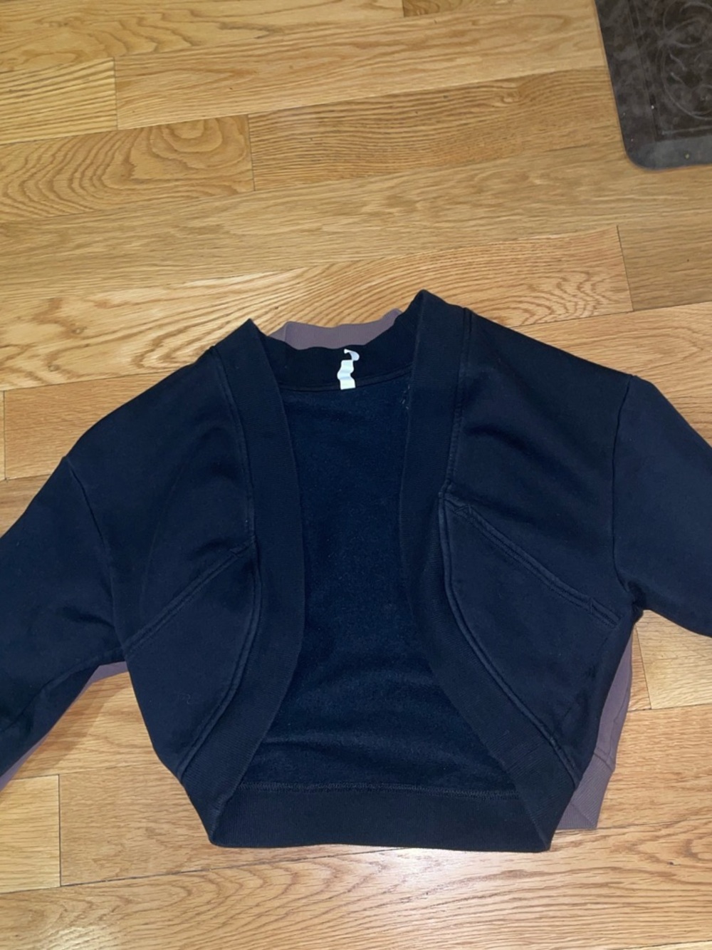 Cropped Open-Front Shrug Cardigan - Black & Plum - Picture 2 of 3